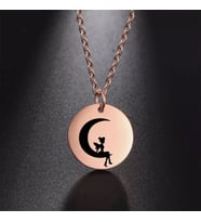 Kişiye Özel 925 Ayar Gümüş Ay Üzerinde Peri Disk Kolye (Rose)