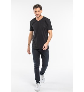 Süperlife Erkek V Yaka Slim Fit Brooklyn Baskılı Kısa Kollu Tişort SPR 265 (Siyah)