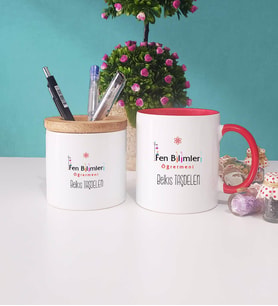 Fen Bilimleri Öğretmeni Kupa Bardak Lacivert ve Kalemlik (Model 8)