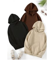 Unisex Düz 3' Lü Baskısız Kapüşonlu Oversize Sweatshirt (Kahverengi)