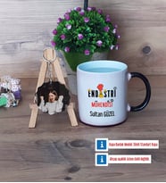 Endüstri Mühendisi Kupa Bardak Beyaz ve Fotoğraflı Ahşap Anahtarlık Hediye (Model 9)