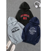 3'lu Paket Baskılı Oversize Unisex Sweatshirt (Gri)