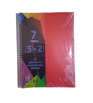 5+2 Ayraçlı Defter 7 Konulu 175 Yaprak 1 Adet 5 Kareli 2 Çizgili Spralli Plastik Kapak Seperatörlü (Kırmızı)