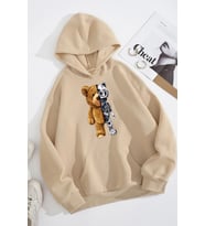 Unisex Boys Bear Baskılı Sweatshirt (Bej)