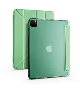 Apple  iPad Pro 12.9 2022 M2 Kılıf Tri Folding Kalem Bölmeli Standlı Yumuşak Silikon Kılıf (Açık Yeşil)
