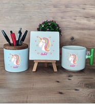 Unicorn Hediye Sepeti Kupa Bardak T Kulplu, Kalemlik ve Dekoratif Taş Kadın Arkadaşa Doğum Günü Hediyesi (Model 8)
