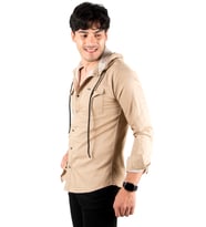 DeepSEA Erkek   Kapüşonlu Cepli Slim Fit Likralı Kot Gömlek 2300396 (Bej)