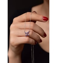Papatya Silver 925 Ayar Gümüş Zirkon Taşlı Plumeria Kolye (Mor)