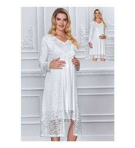 Marilyn 2988 Dantel Sabahlıklı Lohusa Gecelik Sabahlık (Pudra)