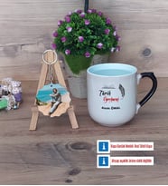 Tarih Öğretmeni Kupa Bardak Beyaz ve Fotoğraflı Ahşap Anahtarlık Hediye (Model 10)