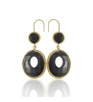 Kadir Jewellery 22 Ayar Altın Kaplama Kadın Taşlı Küpe -El İşçiliği Ve Hipoalerjenik Küpe (Siyah)
