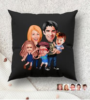 BK Gift Kişiye Özel Aile Karikatürlü Premium Kumaş Siyah Kırlent Yastık, Ev Hediyesi, Ev Dekorasyonu, Kişiselleştirilmiş Yastık, Dekoratif Hediye (Model 6)