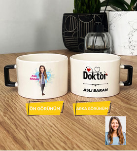 Kişiye Özel Karikatürlü Doktor Hediye Lüks Fincan Kadın Doktora Hediye Tıp Bayramı Hediyesi (Siyah)