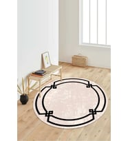 Dijital Baskılı Kaymaz Taban Yıkanabilir Yuvarlak Salon Halısı Koridor Halısı Paspas NDY-SD-565 (Krem)