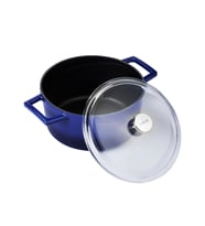 Lava Döküm Yuvarlak Tencere Cam kapaklı. Glaze Çap(Ø)20cm. (Mavi)
