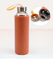Deri Kılıflı 500 Ml Cam Matara (Turuncu)