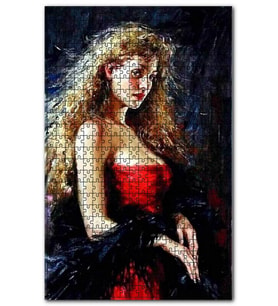 Cakapuzzle Kırmızı Elbiseli Kıvırcık Saçlı Kadın Puzzle Yapboz MDF (Ahşap) (1000 Parça)