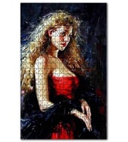 Cakapuzzle Kırmızı Elbiseli Kıvırcık Saçlı Kadın Puzzle Yapboz MDF (Ahşap) (1000 Parça)