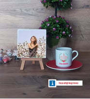 8 Mart Dünya Kadınlar Günü Hediyesi Fotoğraflı Dekoratif Taş, Ahşap Altlıklı Türk Kahvesi Fincanı Hediye (Model 3)