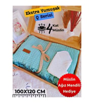 4 Kat Müslin Mint Yeşil Saçaklı Bebek Battaniyesi 100x120 Cm- %100 Pamuklu & Çok Amaçlı Battaniye (Mint)
