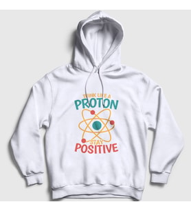 Presmono Unisex Beyaz Think Like A Proton Stay Positive Kapüşonlu Sweatshirt 499230tt (Beyaz)