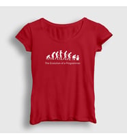Presmono Kadın Sarı Evolution Evrim Developer Yazılımcı T-Shirt 333018tt (Kırmızı)