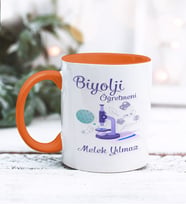 Biyoloji Öğretmeni Tasarımlı Kişiye Özel Kupa Bardak (Turuncu)