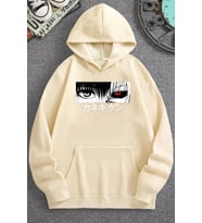 Unisex Ken Kaneki Baskılı Kapüşonlu Sweatshirt (Bej)