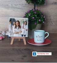 Eczane Teknikeri Fotoğraflı Dekoratif Taş, Ahşap Altlıklı Türk Kahvesi Fincanı Hediye (Model 8)