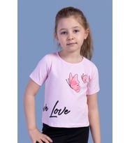 Toontoy Kız Çocuk Kelebek Baskılı Taş İşlemeli Tişört (Açık Pembe)