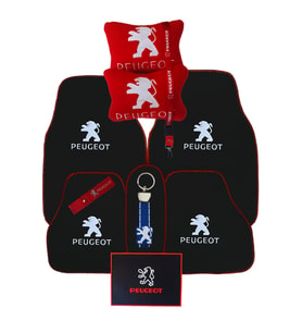 Peugeot Uyumlu Siyah  Oto Halı Paspas  Peugeot Araç Seyahat Boyun Yastık & Kırmızı Oto Aksesuar (Siyah-Kırmızı)