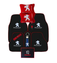 Peugeot Uyumlu Siyah  Oto Halı Paspas  Peugeot Araç Seyahat Boyun Yastık & Kırmızı Oto Aksesuar (Siyah-Kırmızı)