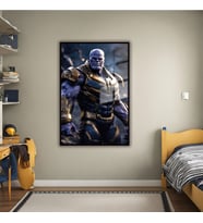Metal Çerçeveli Temperli Cam Tablo Film Karakteri Thanos (Siyah)