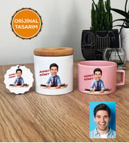 Bankacı Hediye Seti Pastel Fincan, Kalemlik, Anahtarlık Erkek Bankacıya Hediye (Pembe)