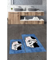 EVDEYA 3D Dijital Baskılı Yıkanabilir Kedi Desenli İkili Banyo Halısı Paspas Klozet Takımı, KLOZET-43-BEYAZ, (Mavi)