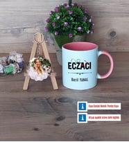 Eczacı Kupa Bardak Beyaz ve Fotoğraflı Ahşap Anahtarlık Hediye (Model 6)