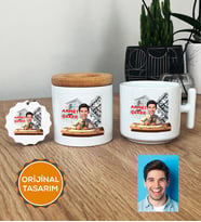 Kişiye Özel Karikatürlü Mimar Hediye Seti T Kupa, Kalemlik, Anahtarlık Erkek Mimara Mimarlar Günü Hediyesi (Beyaz)