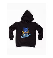 Pj maskeliler Catboy baskılı kapüşonlu pamuklu kumaş çocuk sweatshirt (Siyah)