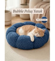 Bubble Pelüş Kedi Köpek Yatak (Mavi)