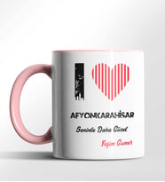 Kişiye Özel Afyonkarahisar Seninle Daha Güzel Tema Siyah Renk Kupa (Pembe)