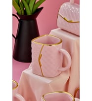 Çanta Şeklinde Lüx Seramik Gold Varaklı Tekli Kupa, Mug, Kupa Takımı, Nescafe Fincanı (Pembe)