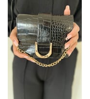 Dellashop krokodil desenli çapraz askılı mini kadin çantası (Siyah)