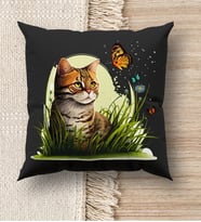 BK Gift Kedi Tasarımlı Premium Kumaş Siyah Kırlent Yastık, Ev Hediyesi, Ev Dekorasyonu, Dekoratif Hediye (Model 7)