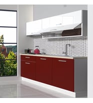 Decoraktiv Style 160 MDF Hazır Mutfak Dolabı - Tezgah Dahil - Parlak Beyaz (Bordo - Beyaz)