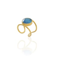 Kadir Jewellery 22 Ayar Altın Kaplama Kadın Zirkon Taşlı Yüzük (Koyu Mavi)
