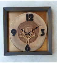 Markakanvas Doğal, Masif Eskitme Ahşap Çerçeveli,  Ceviz Ağacı Kare DUVAR , MASA Saati 30x30 cm (Siyah)