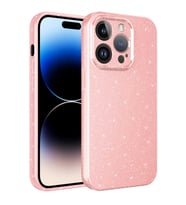 Apple iPhone 14 Pro Max Kılıf Kamera Korumalı Simli Lüks Işıltılı Silikon (Pembe)