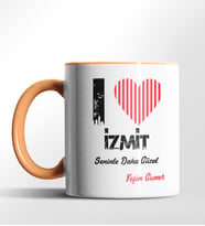 Kişiye Özel İzmit Seninle Daha Güzel Tema Siyah Renk Kupa (Turuncu)