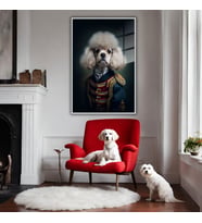 Metal Çerçeveli Temperli Cam Tablo Üniformalı Poodle (Gümüş)