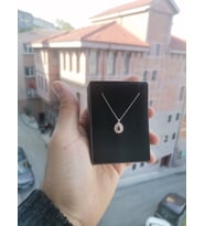 925 Ayar Gümüş Rose Kaplama Zirkon Taşlı Damla Minimal Kolye (Siyah)